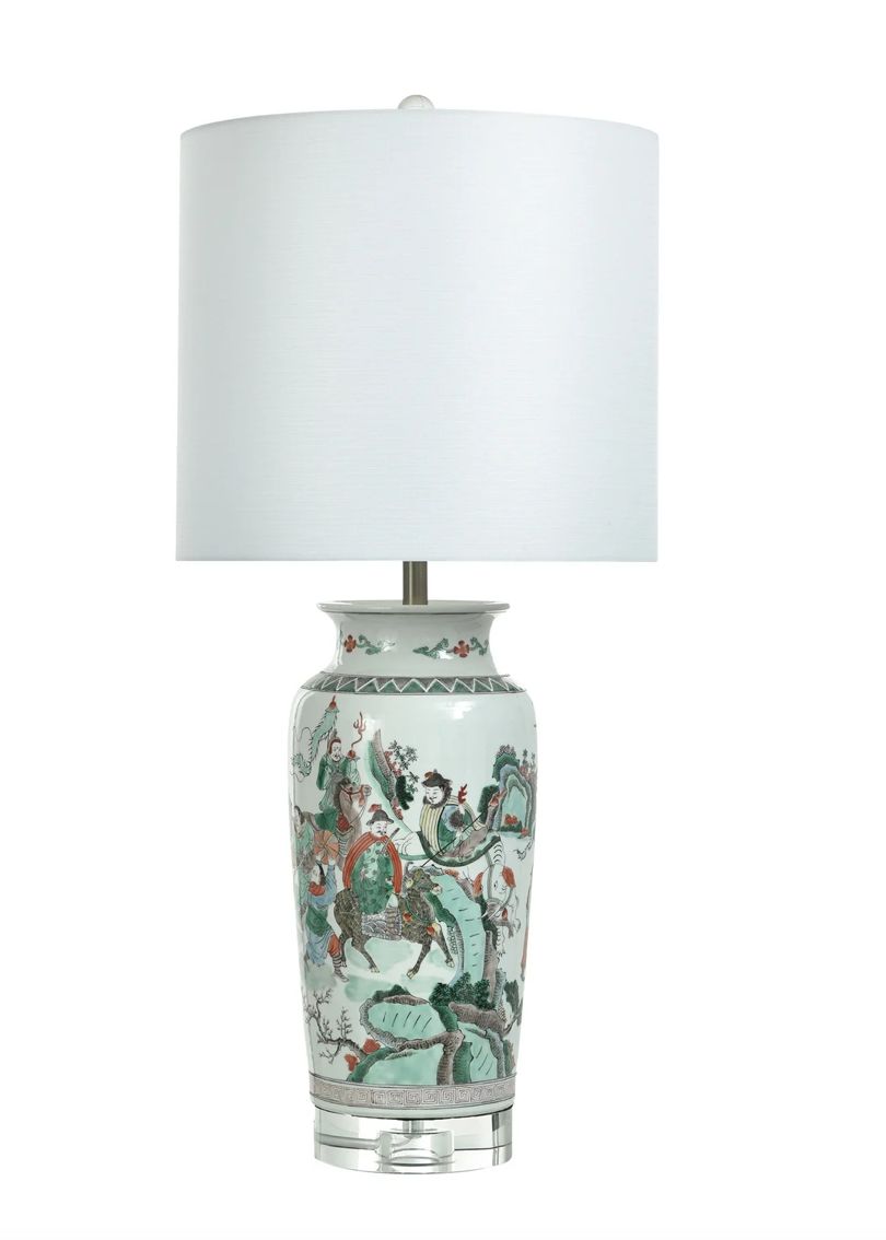 Chinese Lanscape with Crystal Base Lamp