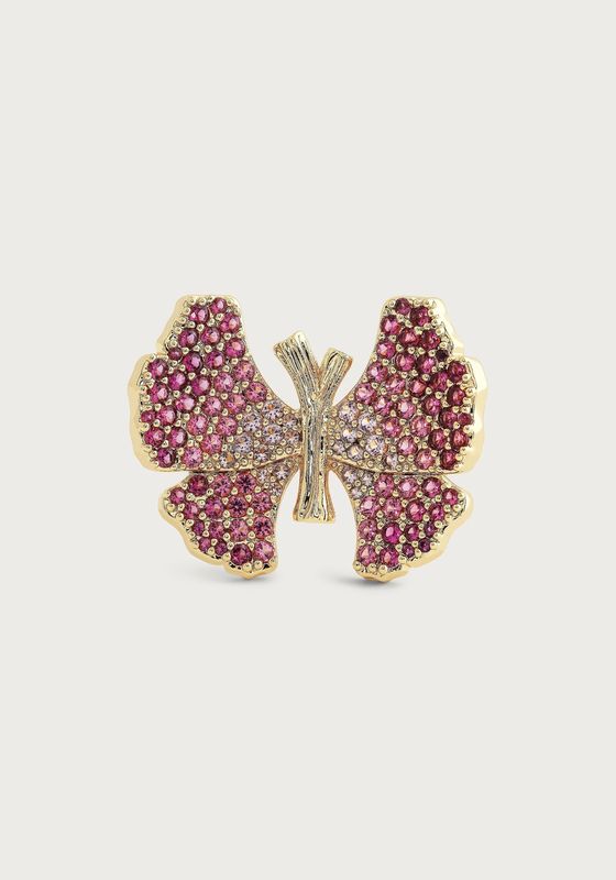 Butterfly Pave Ring Gold/Fuschia/Pale