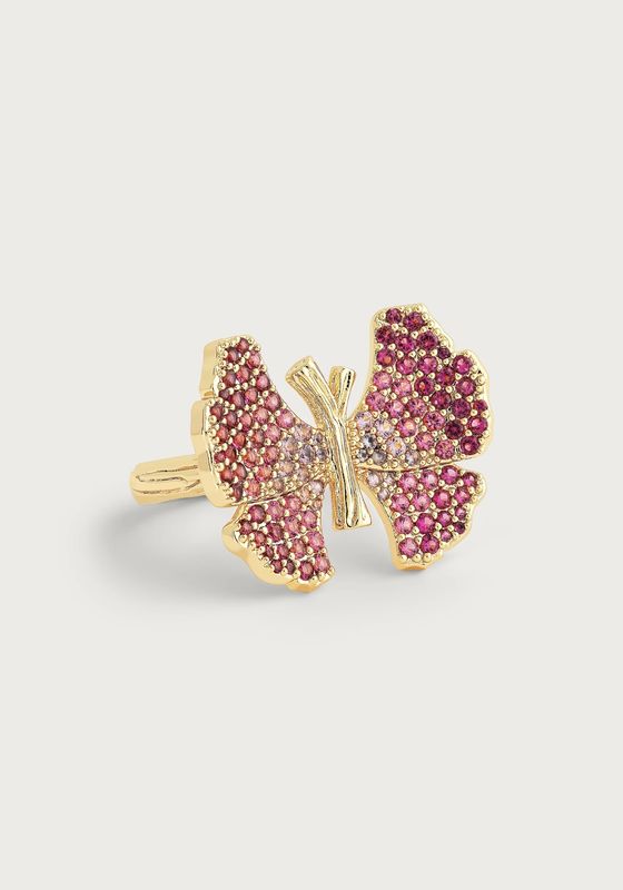 Butterfly Pave Ring Gold/Fuschia/Pale