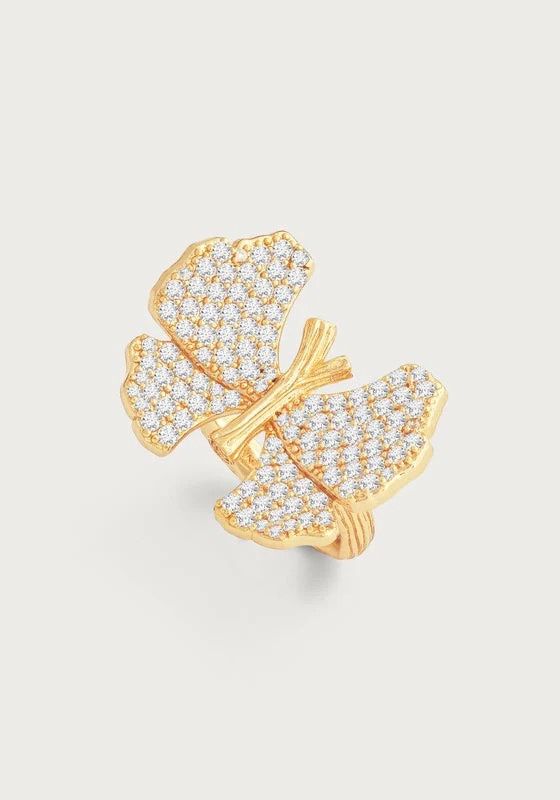 Butterfly Pave Ring Gold White