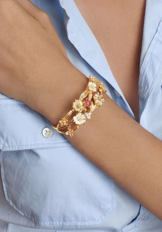 Wildflowers Bangle Gold Enamel