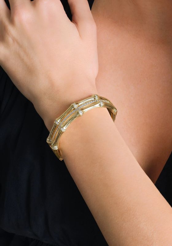 Bamboo Stacked Hinged Bangle Gold