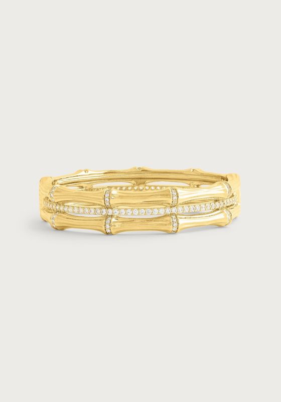 Bamboo Stacked Hinged Bangle Gold