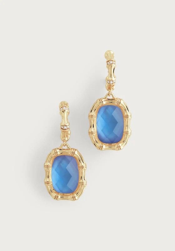 Bamboo W/Stone Drop Earrings Gold/Blue