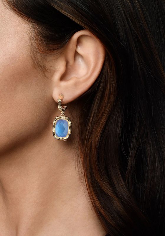 Bamboo W/Stone Drop Earrings Gold/Blue
