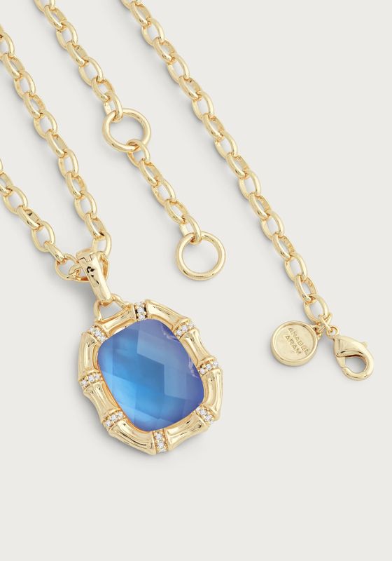 Bamboo W/Stone Pendant Necklace Gold/Blue