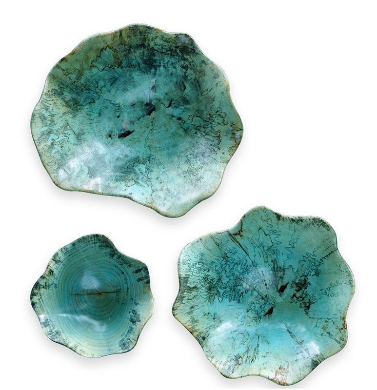 Blue Green Wood Wall Art S/3 Blue Green Wood Wall Art S/3