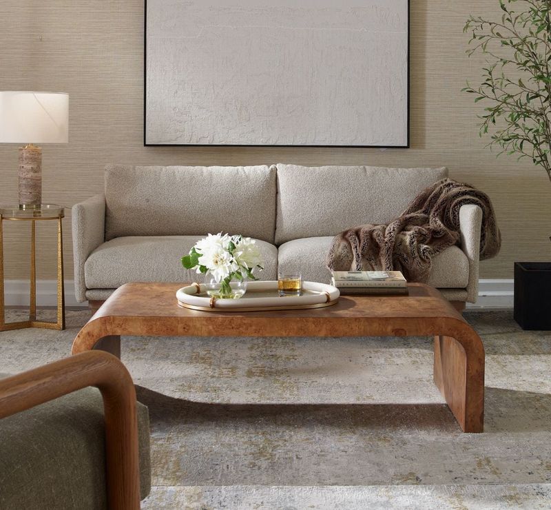 Curbed Burl Coffee Table 56 W X 16 H X 30 D