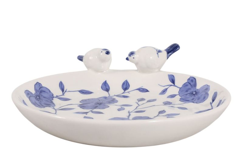 White and Blue Bird Bowl White and Blue Bird Bowl