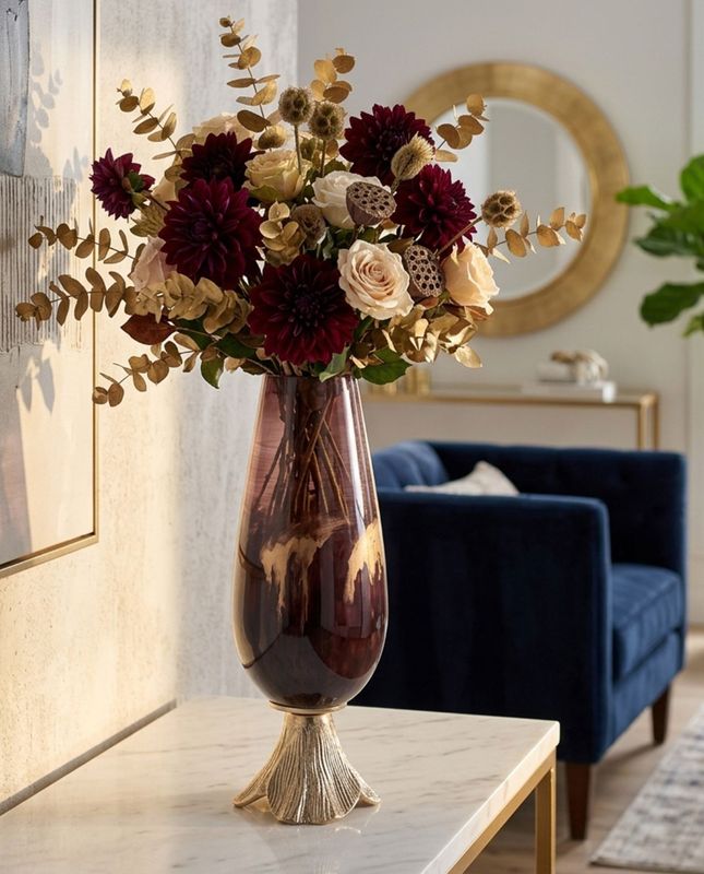 Bronze Glass Vase w/ Leaf Base