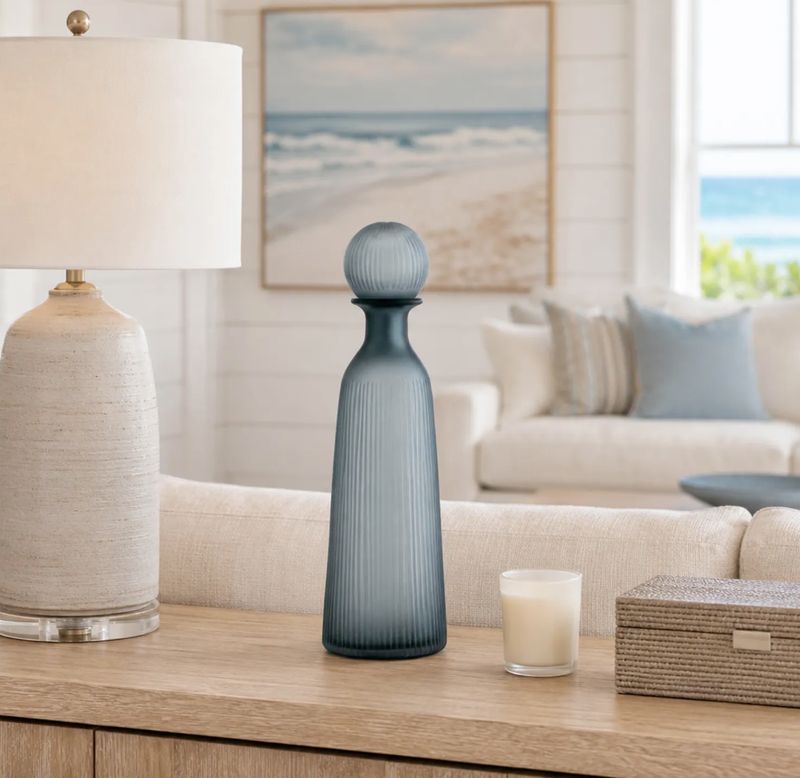 Blue/Gray Glass Vase with Lid