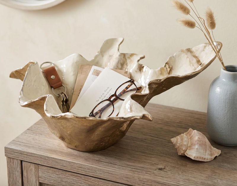 Tan/Ivory Free-Form Metal Bowl