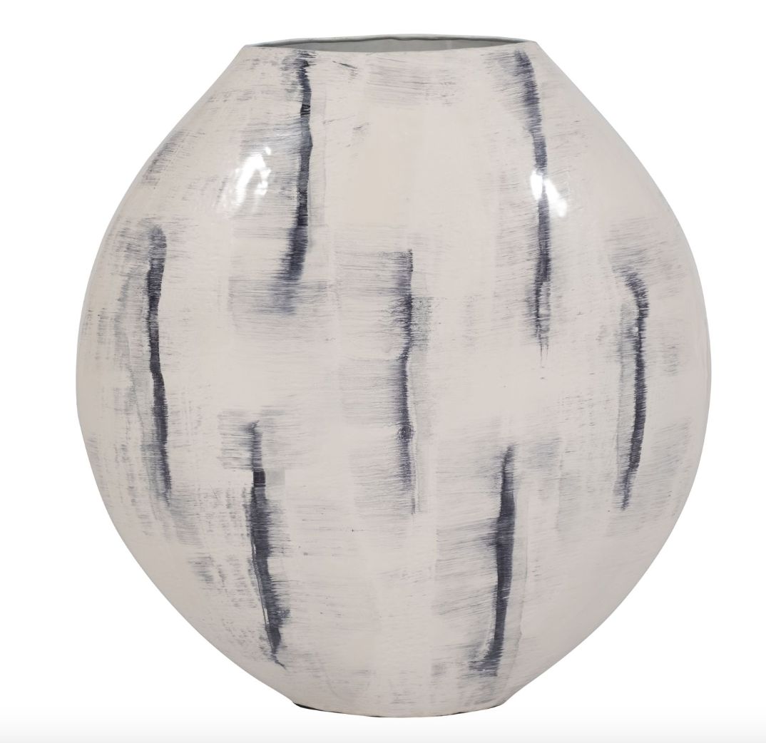 Distressed White Enameled Round Vase 20" Distressed White Enameled Round Vase 20"