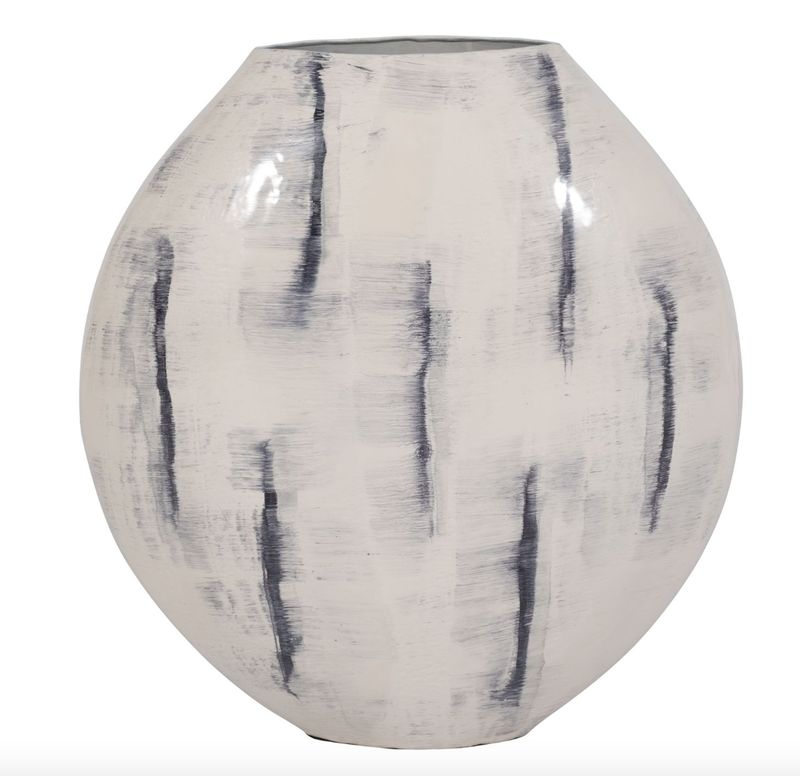 Distressed White Enameled Round Vase 20" Distressed White Enameled Round Vase 20"