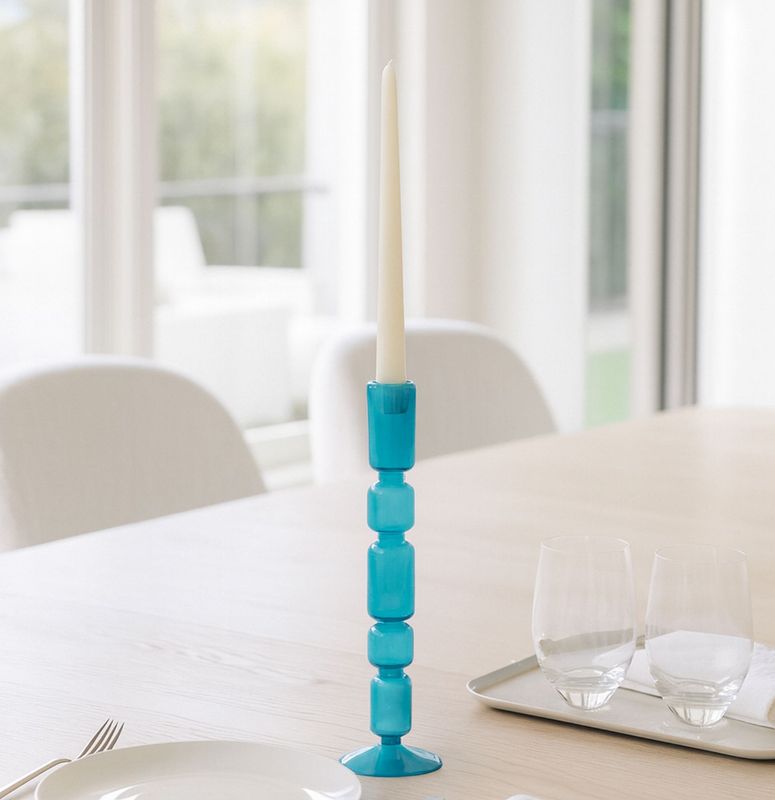 Blue Bubble Taper Candleholder 14"
