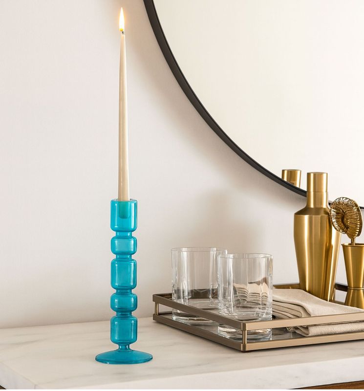 Blue Bubble Taper Candleholder 10"
