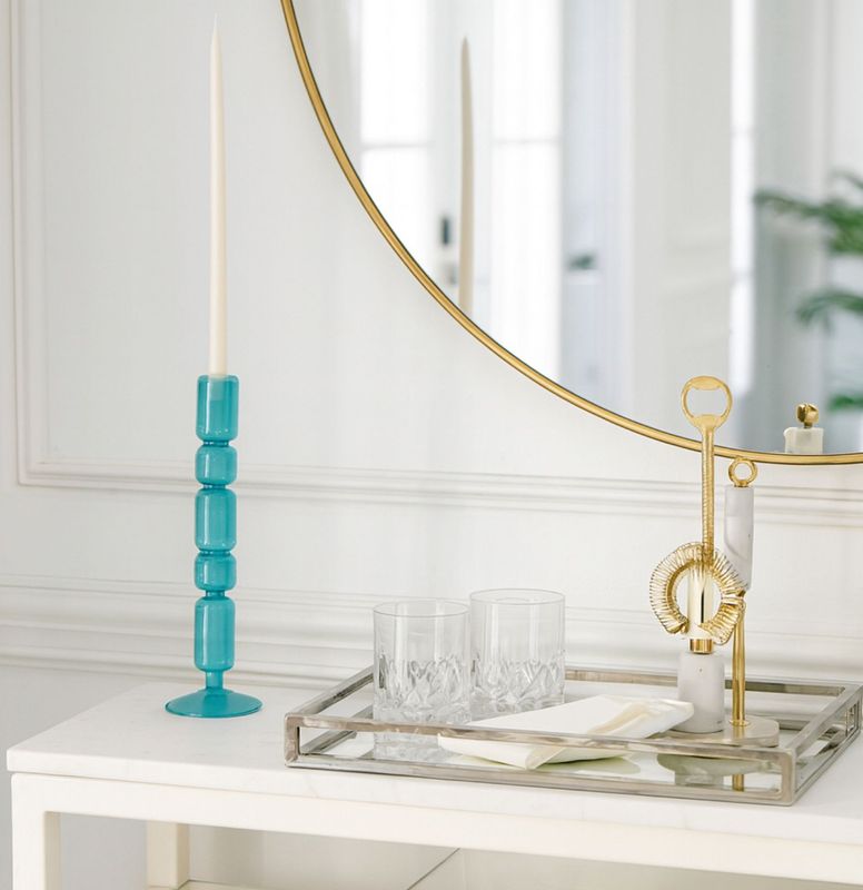 Blue Bubble Taper Candleholder 12"