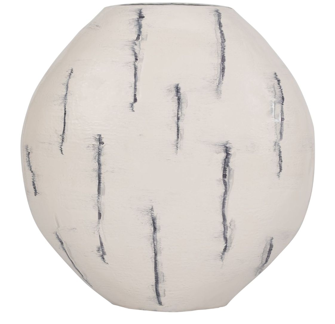 Distressed White Enameled Round Vase 33" Distressed White Enameled Round Vase 33"