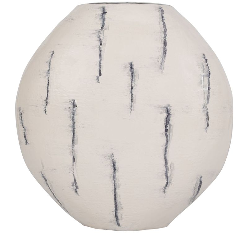 Distressed White Enameled Round Vase 33" Distressed White Enameled Round Vase 33"
