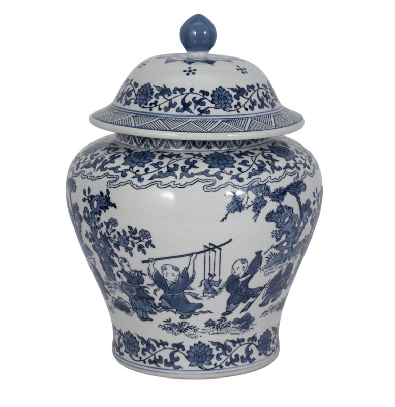 Blossoms Temple Blue Chinoiserie Jar 15" Blossoms Temple Blue Chinoiserie Jar 15"