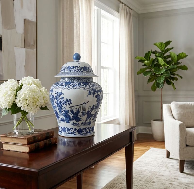 Blossoms Temple Blue Chinoiserie Jar 15"