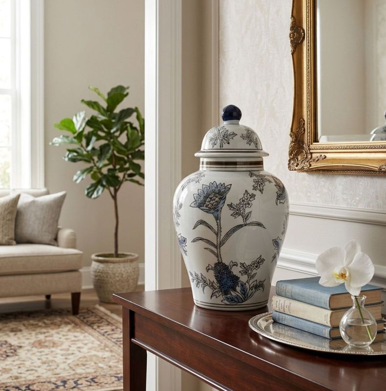 Floral Temple Jar 12"