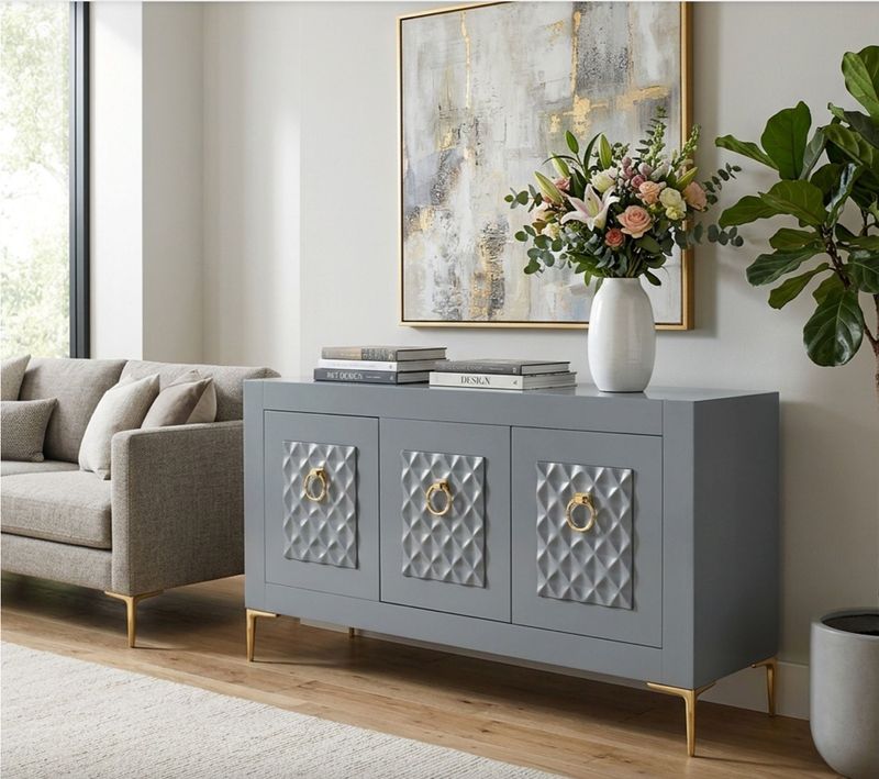 Gray and Gold Console Cabinet 78x16x39