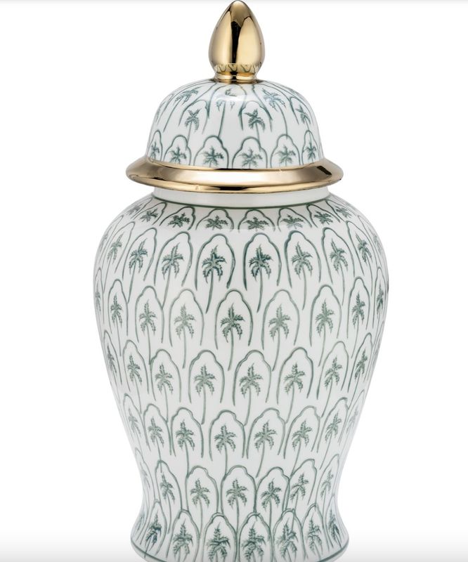 Green Chinoiserie Lidded Vase 18" Green Chinoiserie Lidded Vase 18"