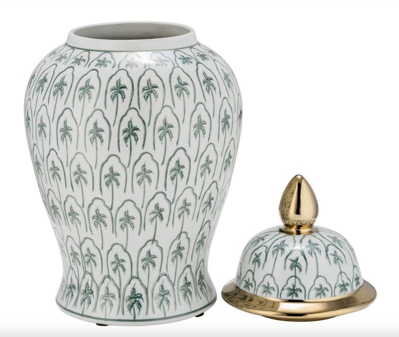 Green Chinoiserie Lidded Vase 18"