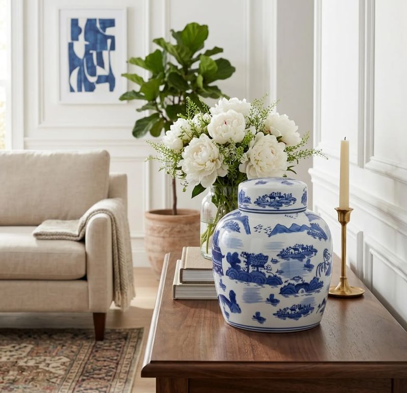 Blue Rounded Jar with Lid 9"