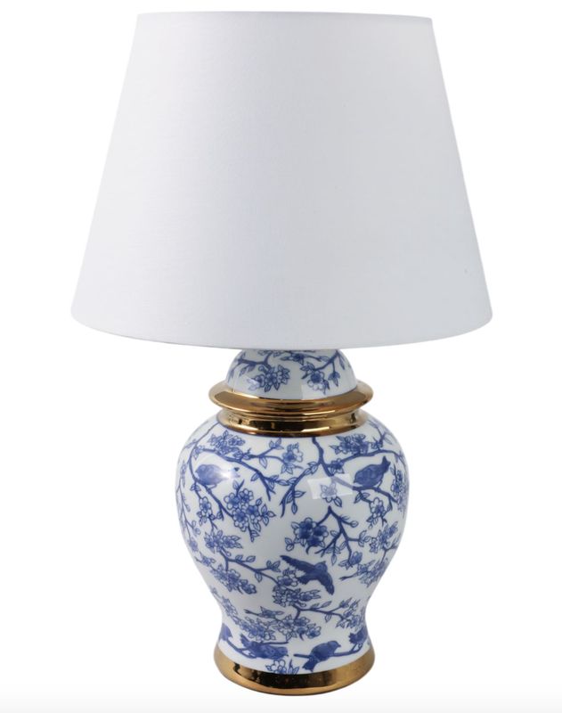 Chinoiserie Birds Table Lamp Gold Trim