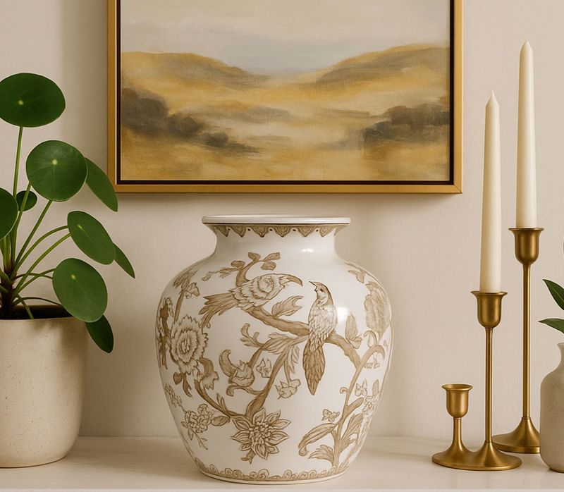 Brown Chinoiserie Vase 11"