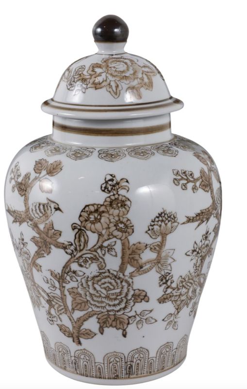 Brown Chinoiserie Lidded Vase 12" Brown Chinoiserie Lidded Vase 12"