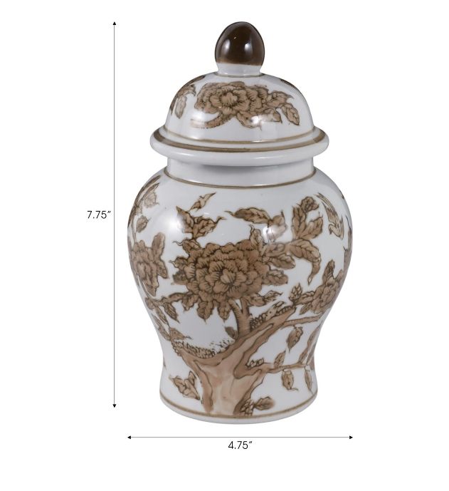 Small Brown Chinoiserie Lidded Vase 9" Small Brown Chinoiserie Lidded Vase 9"