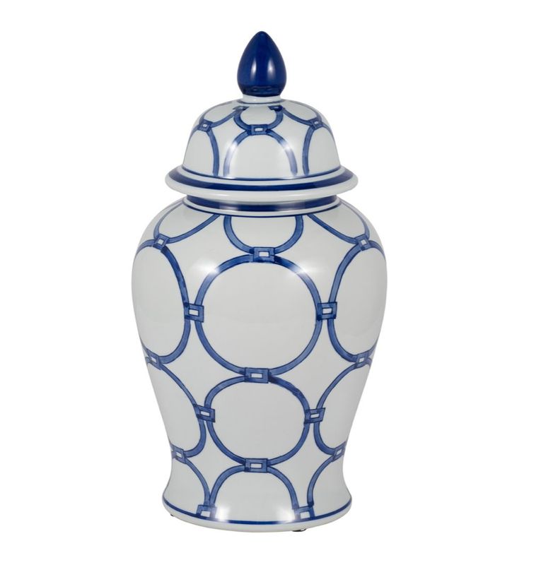 Blue and White Links Temple Jar 18" Blue and White Links Temple Jar 18"