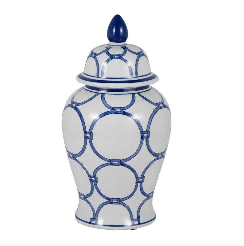 Blue and White Links Temple Jar 15" Blue and White Links Temple Jar 15"
