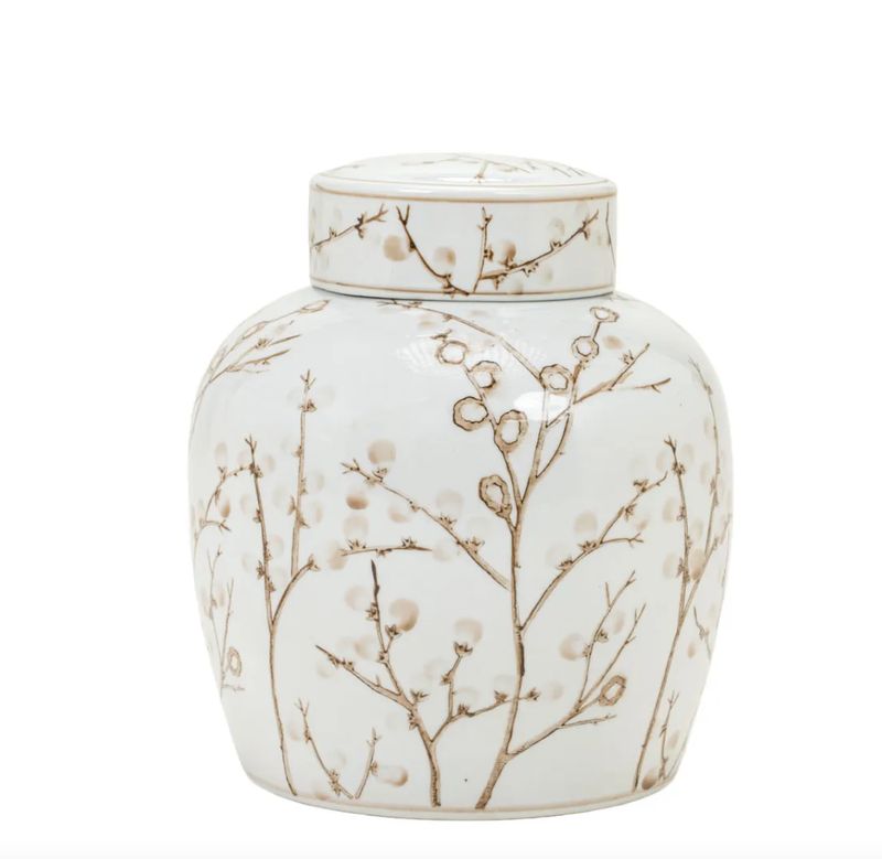 Small Brown and White Lidded Vase Small Brown and White Lidded Vase