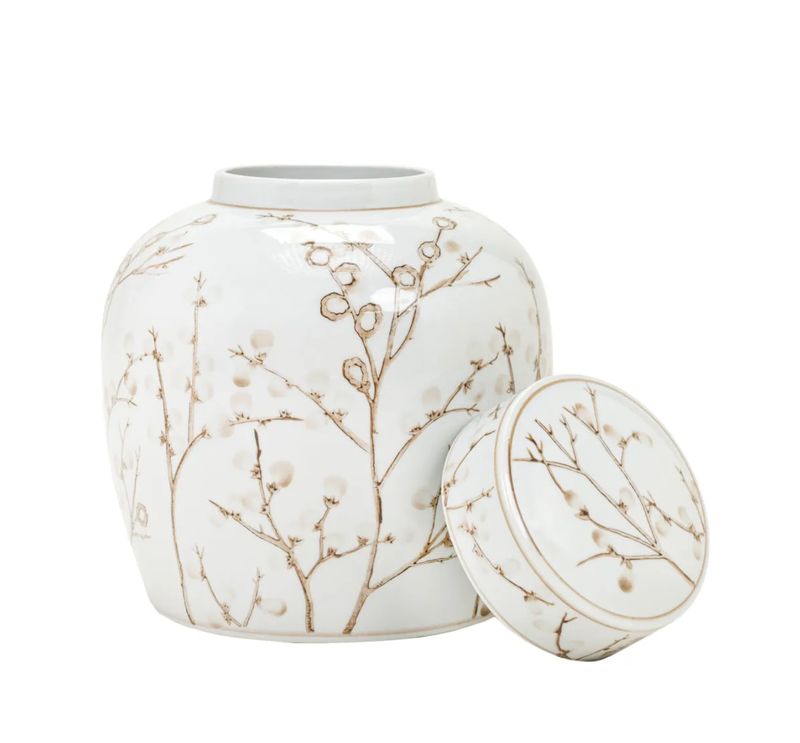 Small Brown and White Lidded Vase