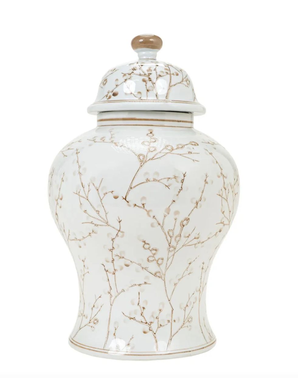 Brown and White Lidded Vase 20.5" Brown and White Lidded Vase 20.5"