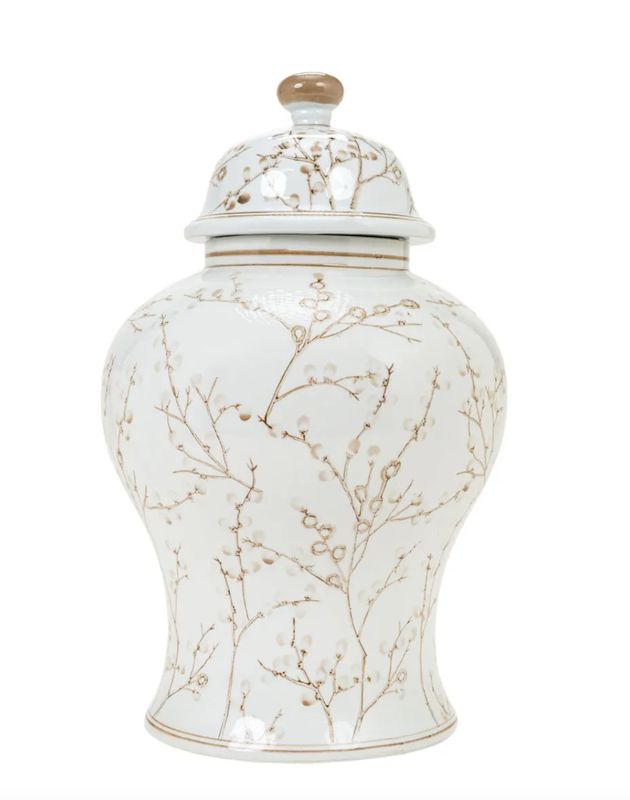 Brown and White Lidded Vase 20.5" Brown and White Lidded Vase 20.5"