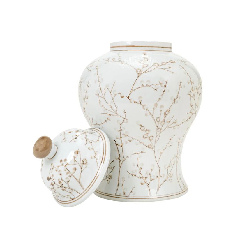 Brown and White Lidded Vase 20.5"
