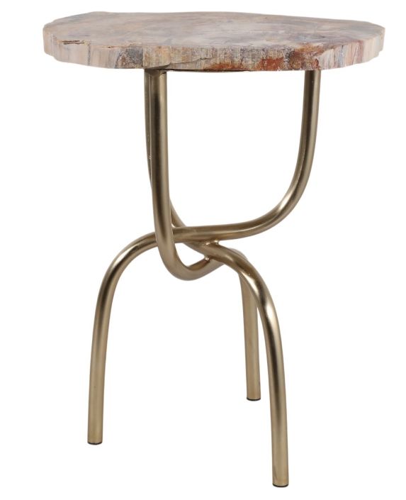 Petrified Wood Gold Accent Table 20"