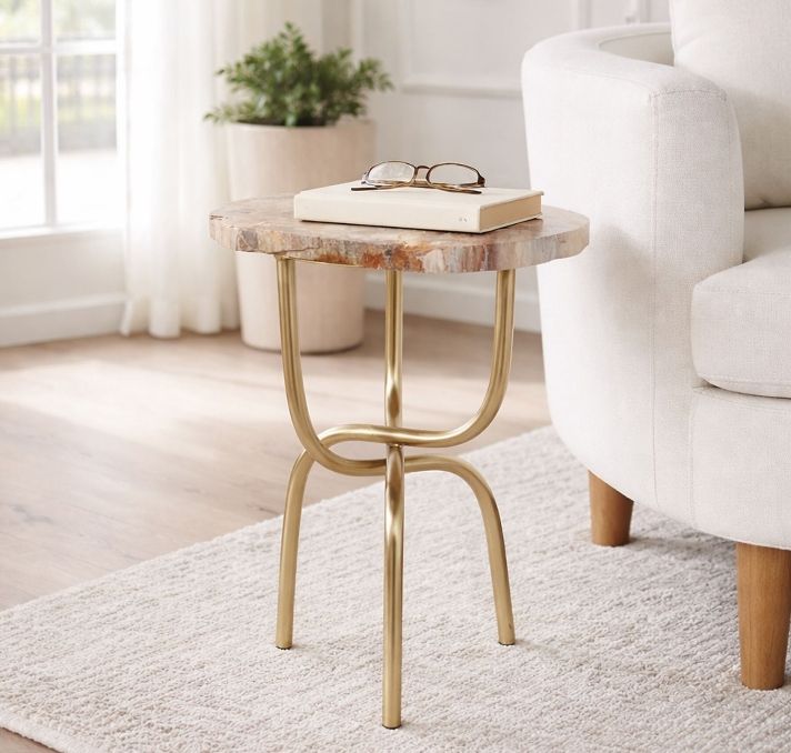 Petrified Wood Gold Accent Table 20"