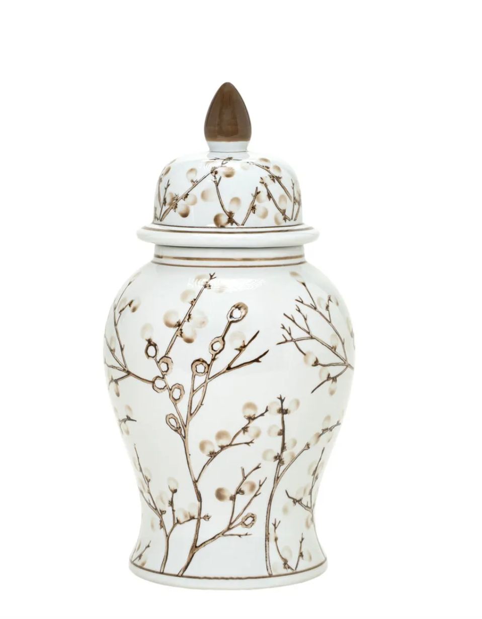 Brown and White Lidded Vase 15"