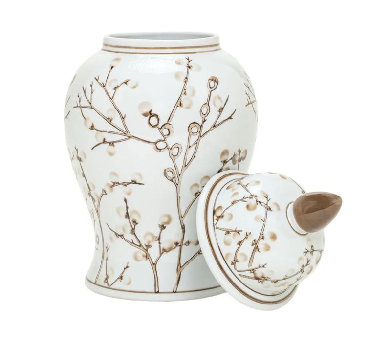 Brown and White Lidded Vase 15"