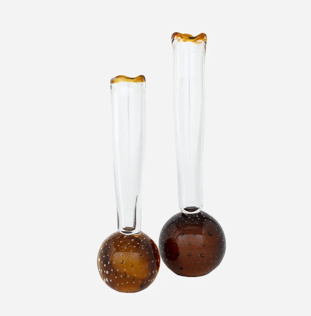 Brown and Clear Glass Bud Vases Set of 2