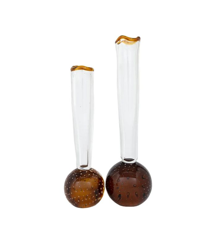 Brown and Clear Glass Bud Vases Set of 2