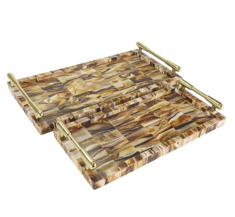 Brown Gold Hues Tray Set of 2
