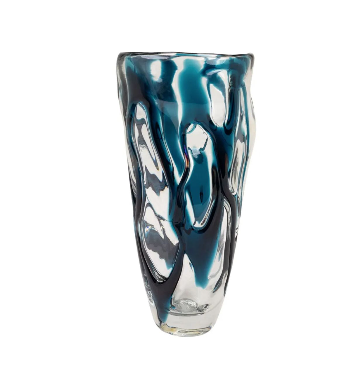 Clear Blue Glass Short Vase 15" Clear Blue Glass Short Vase 15"