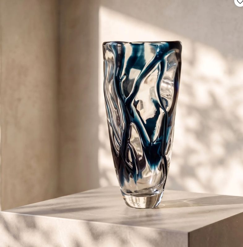 Clear Blue Glass Short Vase 15"